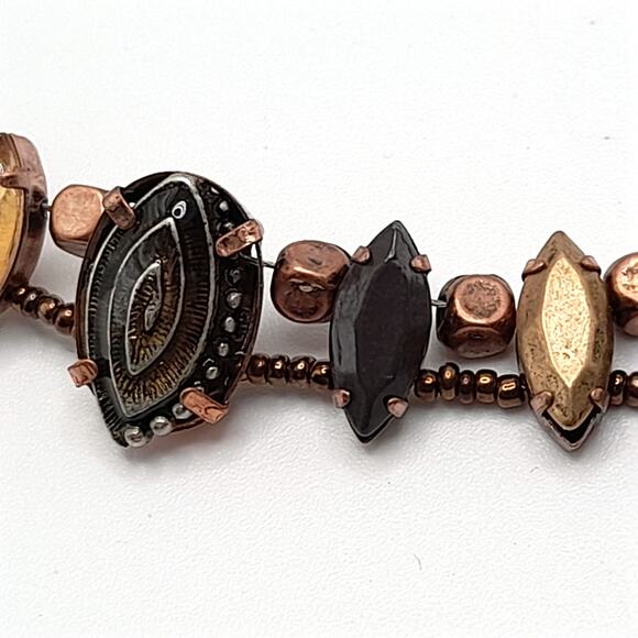 Chico’s Helena Bronze Art Bead Necklace Two Strand NWT 20” Statement - Picture 11 of 12